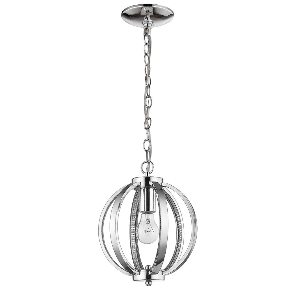 HomeRoots Nevaeh 1-Light Globe Pendant in Chrome Finish With Crystal Accents