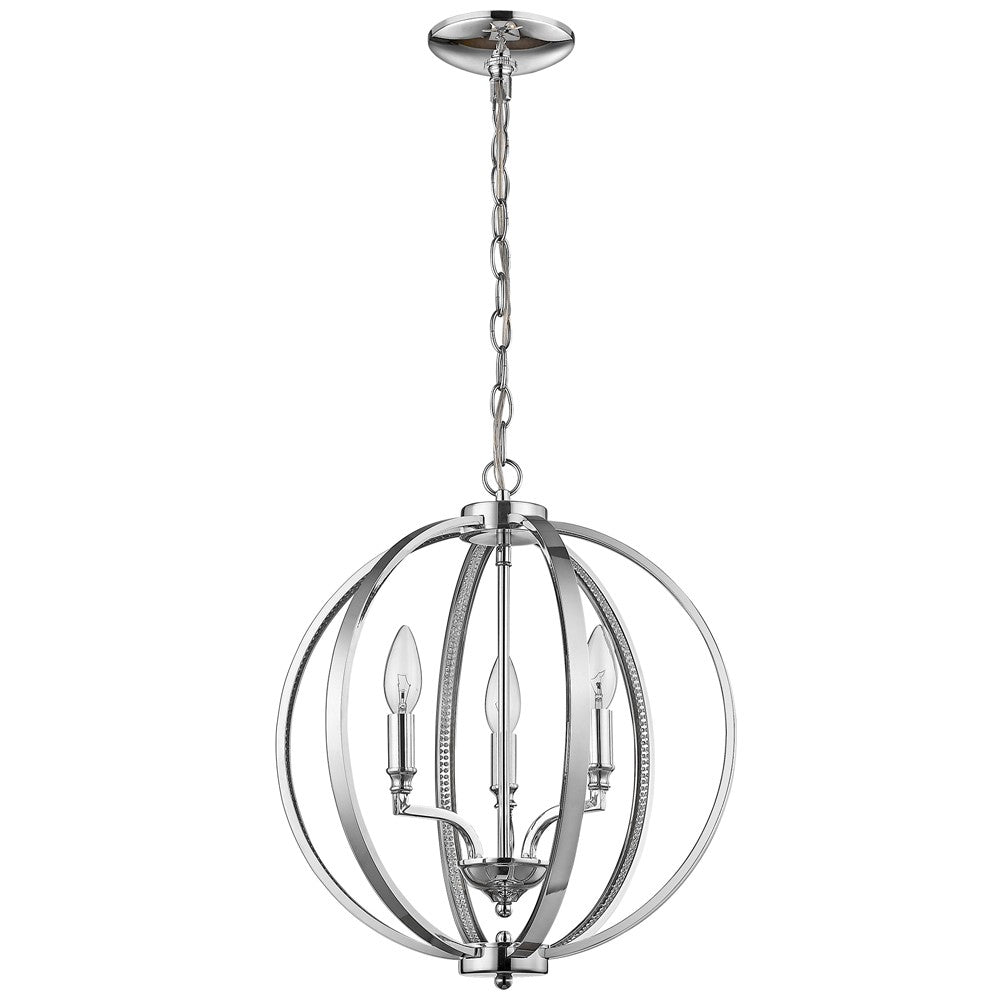 HomeRoots Nevaeh 3-Light Globe Pendant With Crystal Accents in Chrome Finish