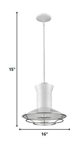 HomeRoots Newport 1-Light Pendant With Polished Nickel Louver and White Finish