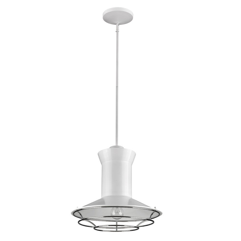 HomeRoots Newport 1-Light Pendant With Polished Nickel Louver and White Finish