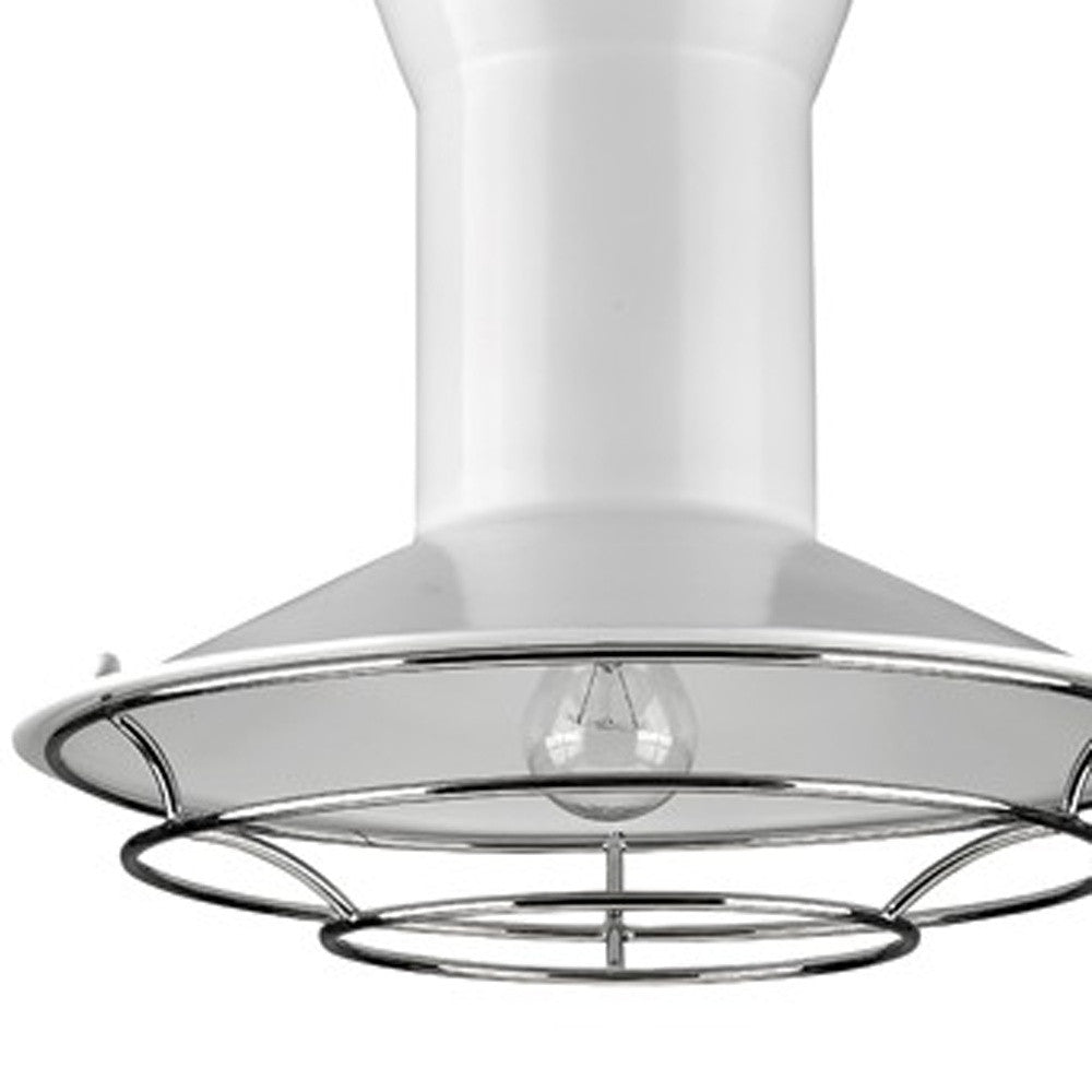 HomeRoots Newport 1-Light Pendant With Polished Nickel Louver and White Finish