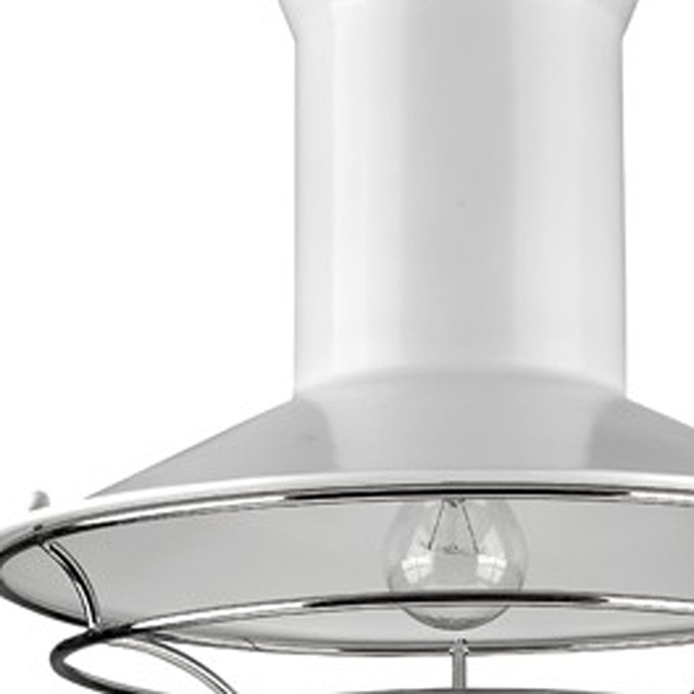 HomeRoots Newport 1-Light Pendant With Polished Nickel Louver and White Finish