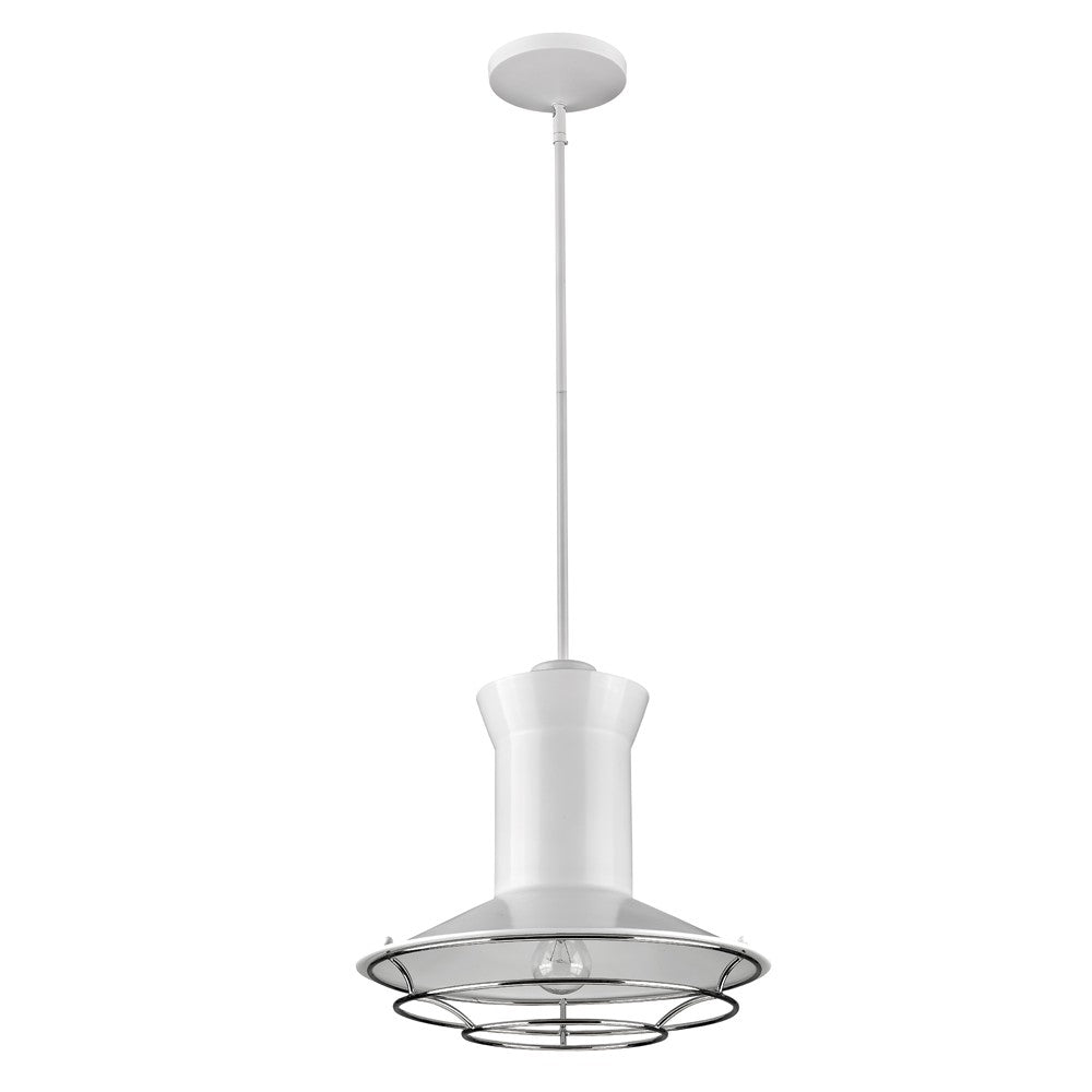 HomeRoots Newport 1-Light Pendant With Polished Nickel Louver and White Finish