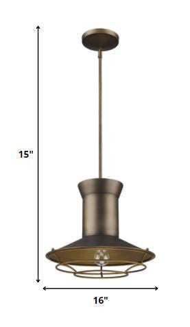 HomeRoots Newport 1-Light Pendant With Raw Brass Interior Shade And Louver in Tin Coated Finish