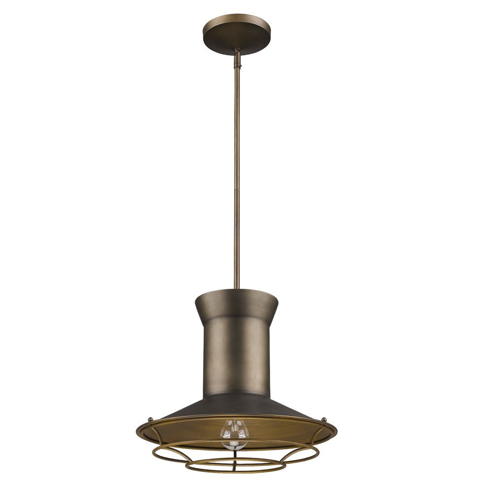 HomeRoots Newport 1-Light Pendant With Raw Brass Interior Shade And Louver in Tin Coated Finish