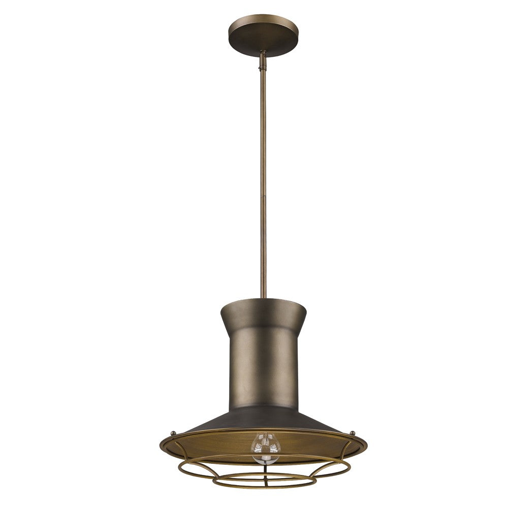 HomeRoots Newport 1-Light Pendant With Raw Brass Interior Shade And Louver in Tin Coated Finish