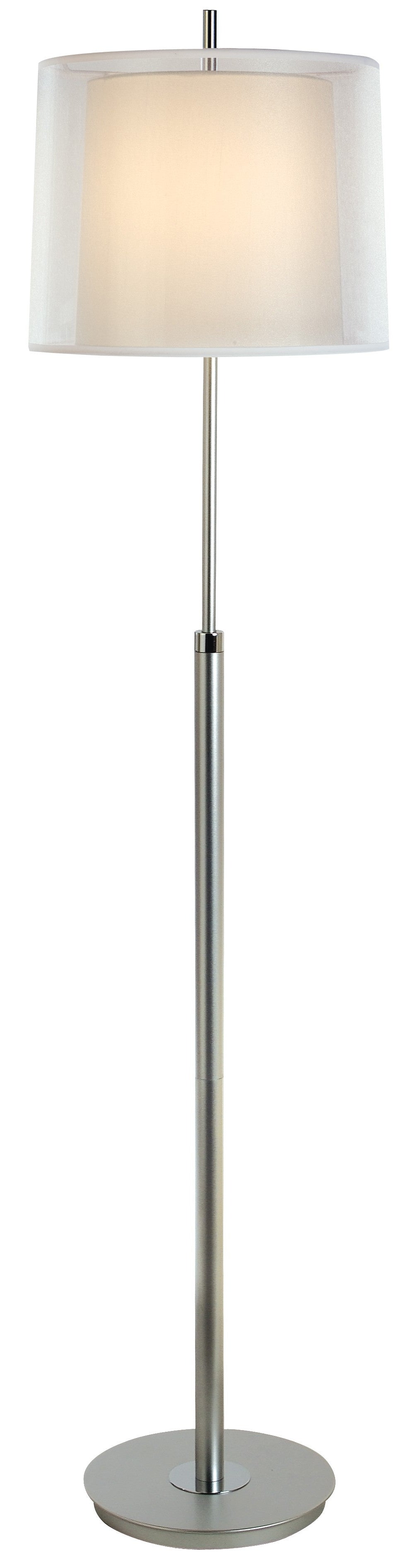 HomeRoots Nimbus 1-Light Floor Lamp With Sheer Snow Double Shantung Shade in Metallic Silver And Polished Chrome Finish