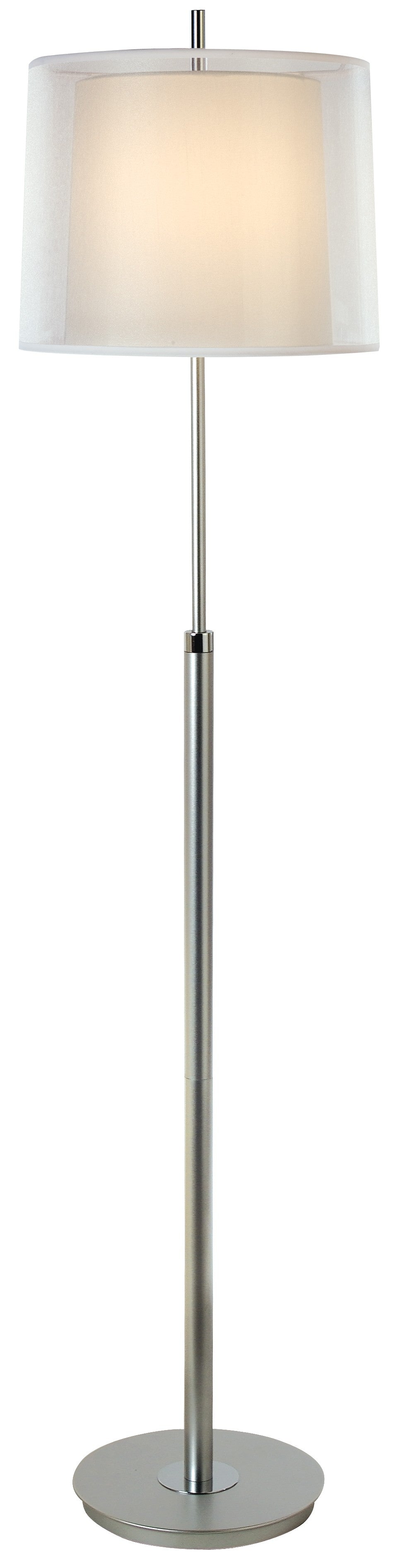 HomeRoots Nimbus 1-Light Floor Lamp With Sheer Snow Double Shantung Shade in Metallic Silver And Polished Chrome Finish