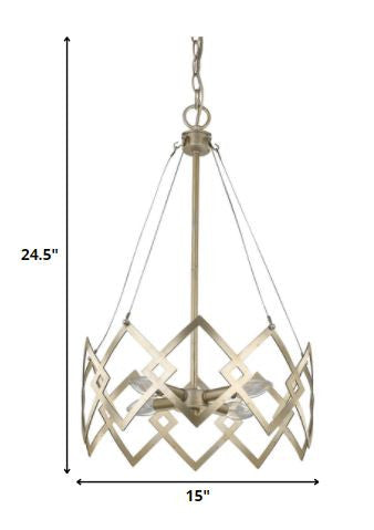 HomeRoots Nora 4-Light Drum Pendant With Abstract Open-Air Cage Shade in Washed Gold Finish