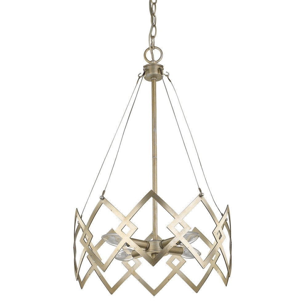 HomeRoots Nora 4-Light Drum Pendant With Abstract Open-Air Cage Shade in Washed Gold Finish