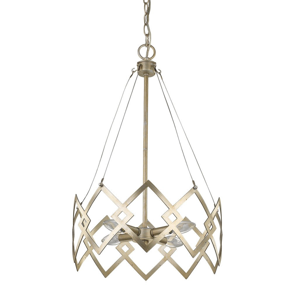 HomeRoots Nora 4-Light Drum Pendant With Abstract Open-Air Cage Shade in Washed Gold Finish