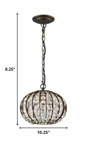 HomeRoots Olivia 1-Light Crystal Globe Pendant With Oil Rubbed Bronze Finish