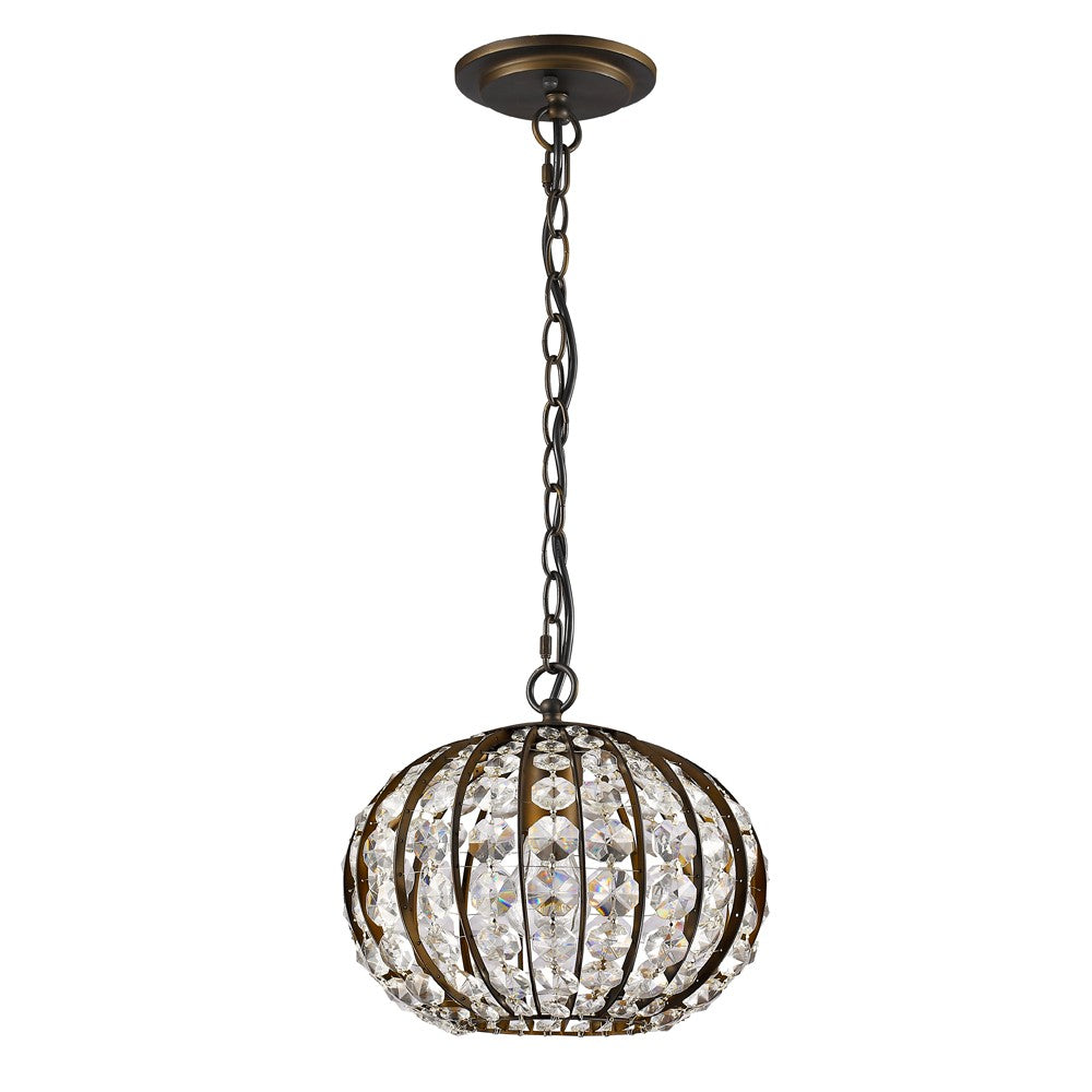 HomeRoots Olivia 1-Light Crystal Globe Pendant With Oil Rubbed Bronze Finish