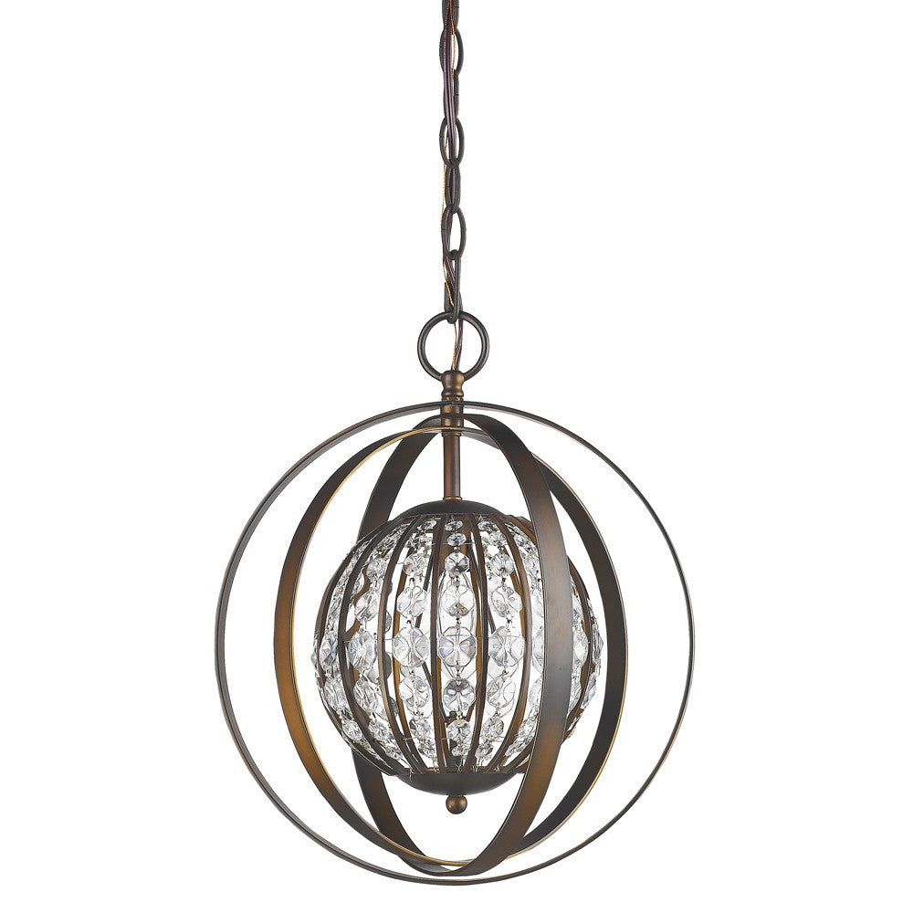 HomeRoots Olivia 1-Light Crystal Globe Pendant in Oil Rubbed Bronze Finish