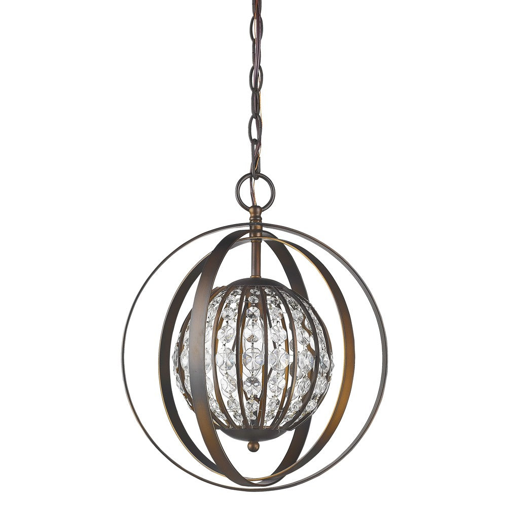 HomeRoots Olivia 1-Light Crystal Globe Pendant in Oil Rubbed Bronze Finish