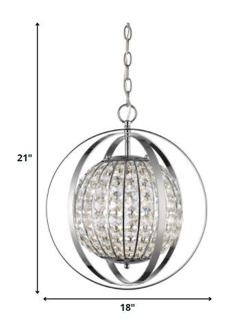 HomeRoots Olivia 1-Light Crystal Globe Pendant in Polished Nickel Finish