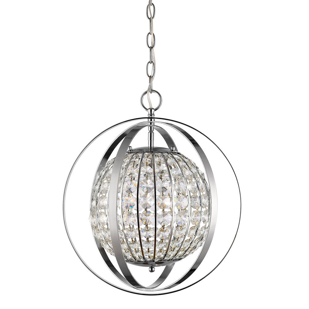HomeRoots Olivia 1-Light Crystal Globe Pendant in Polished Nickel Finish
