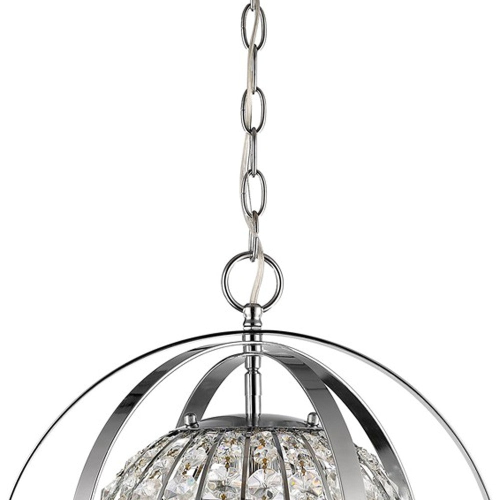 HomeRoots Olivia 1-Light Crystal Globe Pendant in Polished Nickel Finish