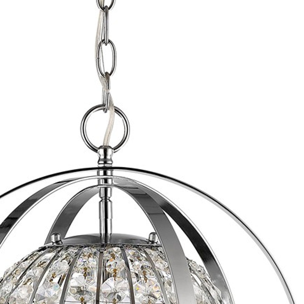 HomeRoots Olivia 1-Light Crystal Globe Pendant in Polished Nickel Finish