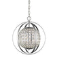 HomeRoots Olivia 1-Light Crystal Globe Pendant in Polished Nickel Finish