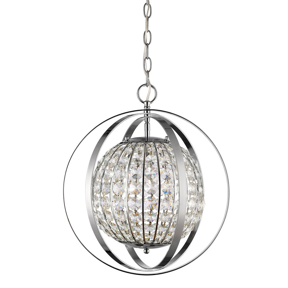HomeRoots Olivia 1-Light Crystal Globe Pendant in Polished Nickel Finish