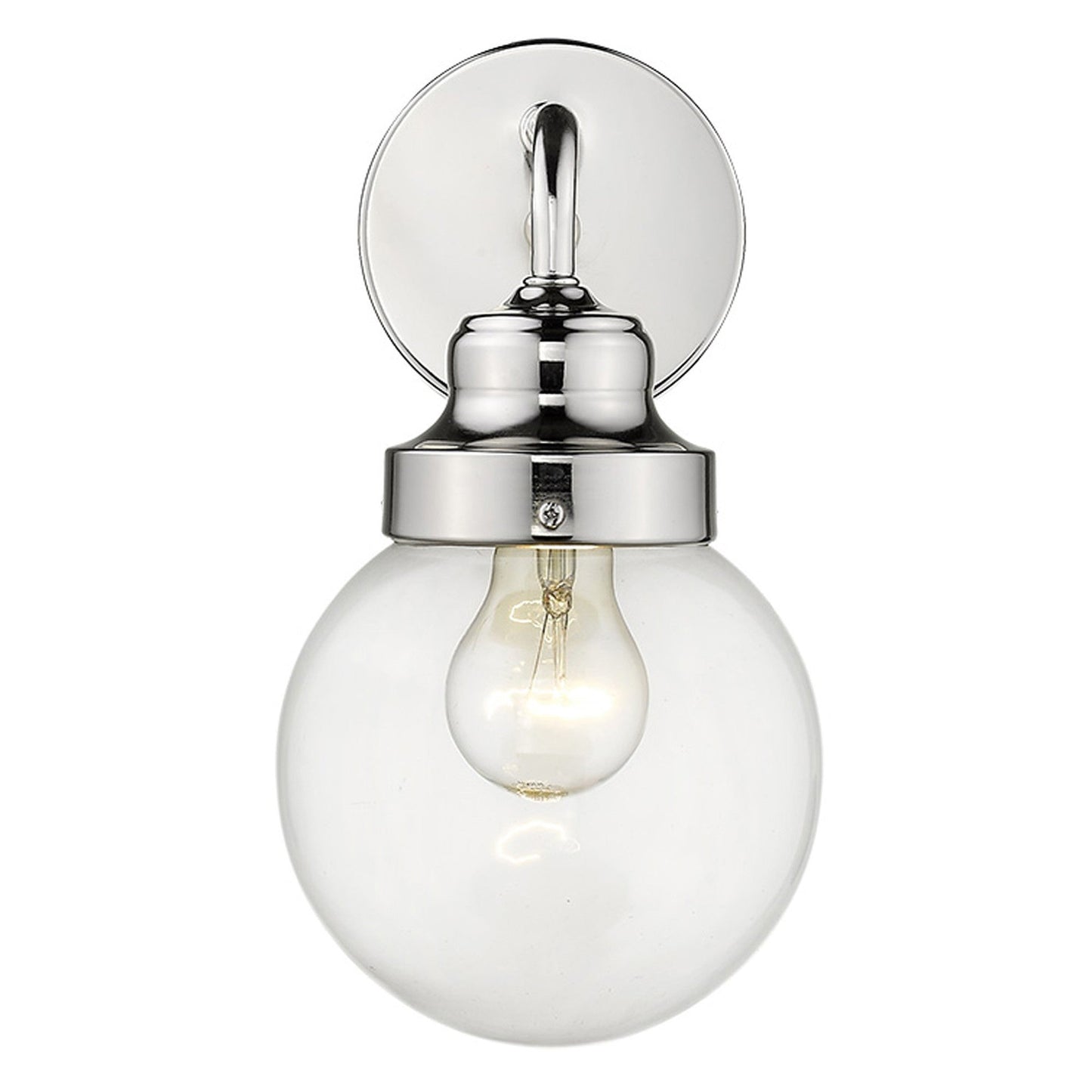 HomeRoots One Light Wall Sconce With Round Glass Shade and Silver Finish
