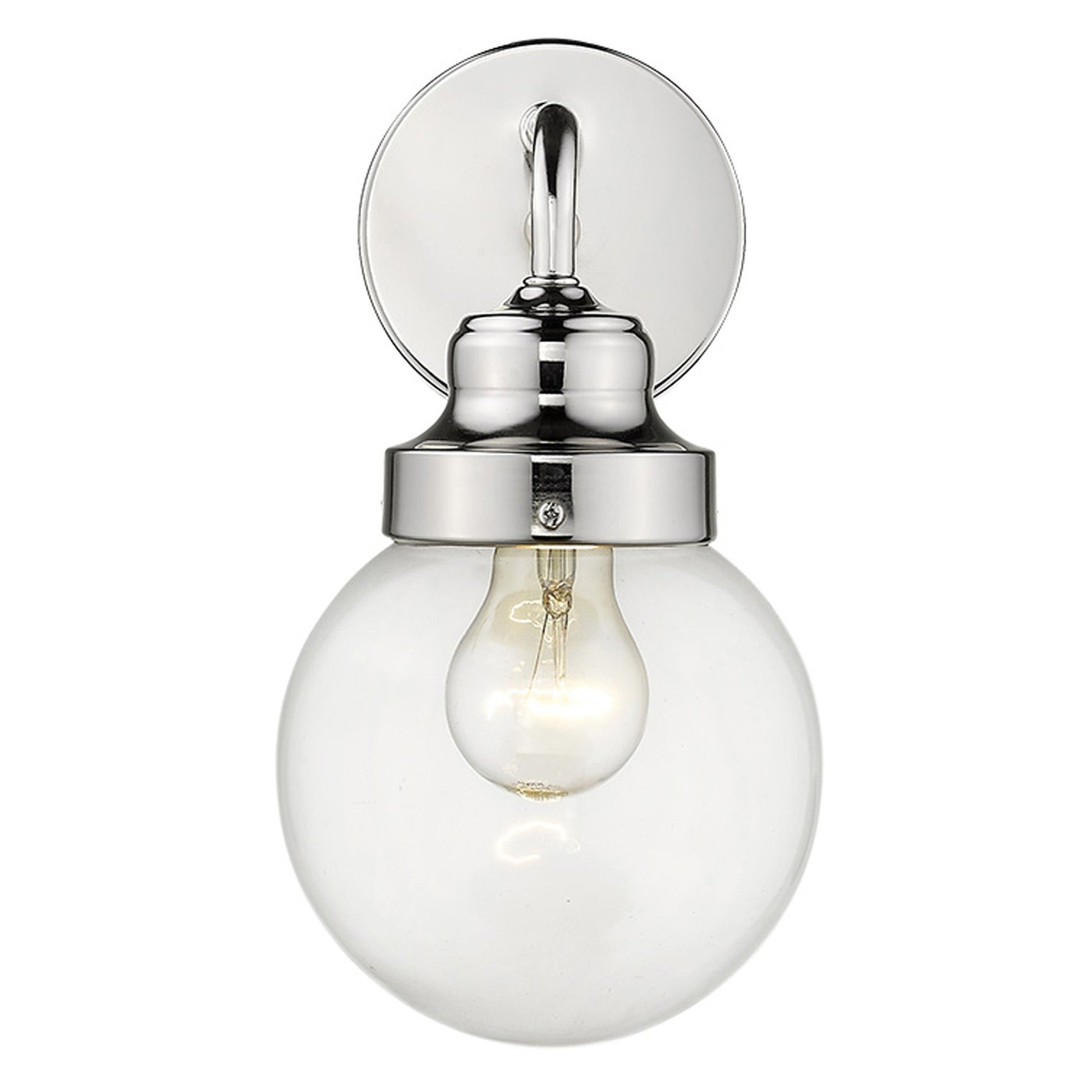 HomeRoots One Light Wall Sconce With Round Glass Shade and Silver Finish