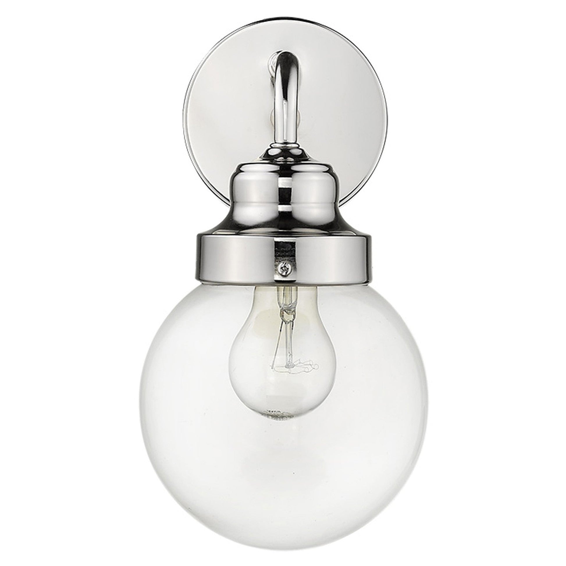 HomeRoots One Light Wall Sconce With Round Glass Shade and Silver Finish