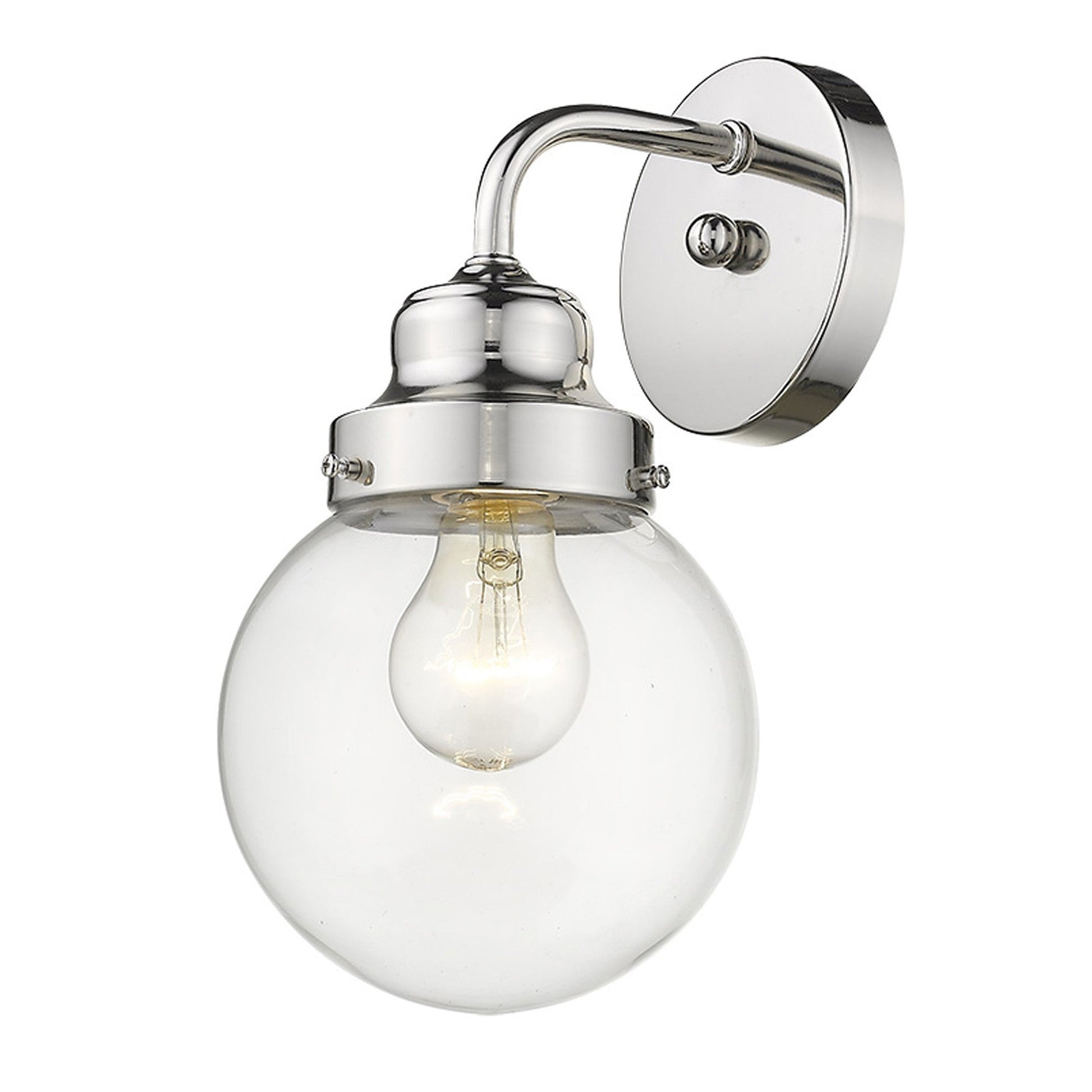 HomeRoots One Light Wall Sconce With Round Glass Shade and Silver Finish