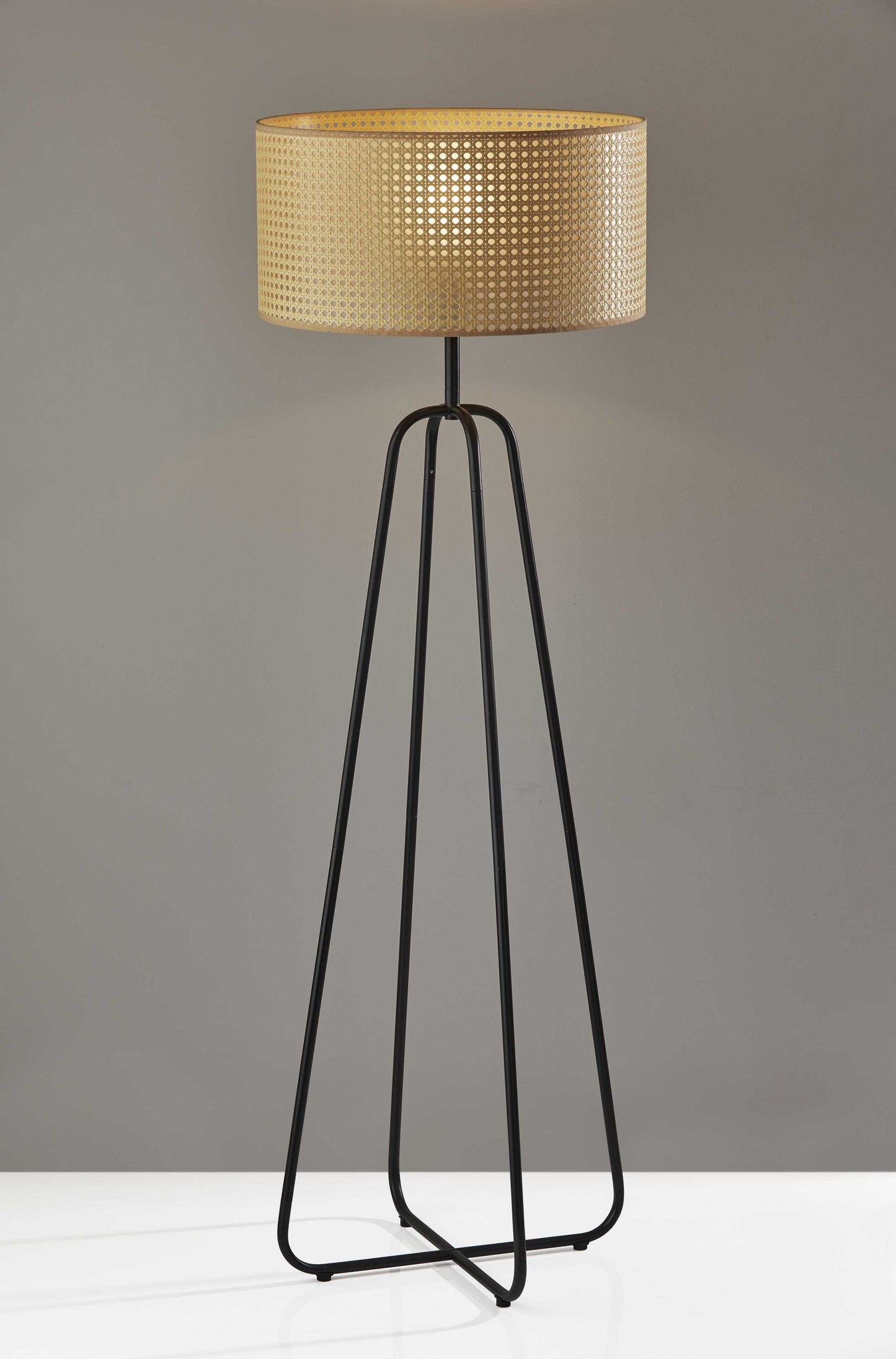 HomeRoots Open Cane Web Floor Lamp With Natural Shade and Dark Bronze Base