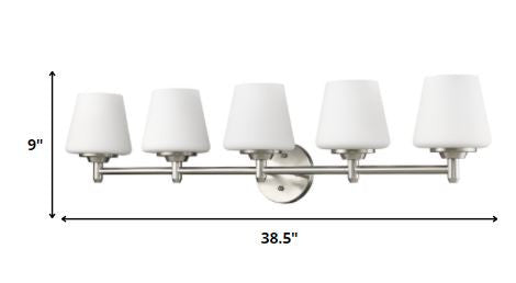 HomeRoots Paige 5-Light Vanity Light With Frosted Glass Shades in Satin Nickel Finish