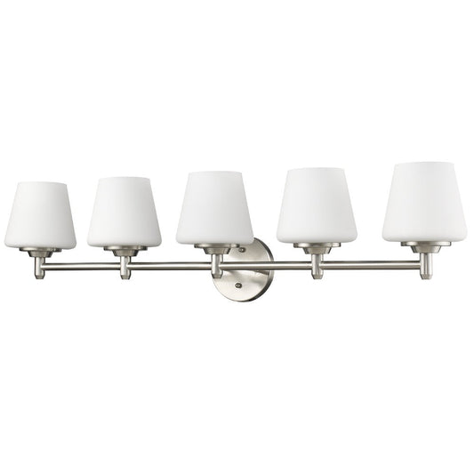 HomeRoots Paige 5-Light Vanity Light With Frosted Glass Shades in Satin Nickel Finish