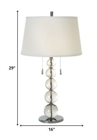 HomeRoots Palla 2-Light Crystal And Polished Chrome Table Lamp With White Linen Shade