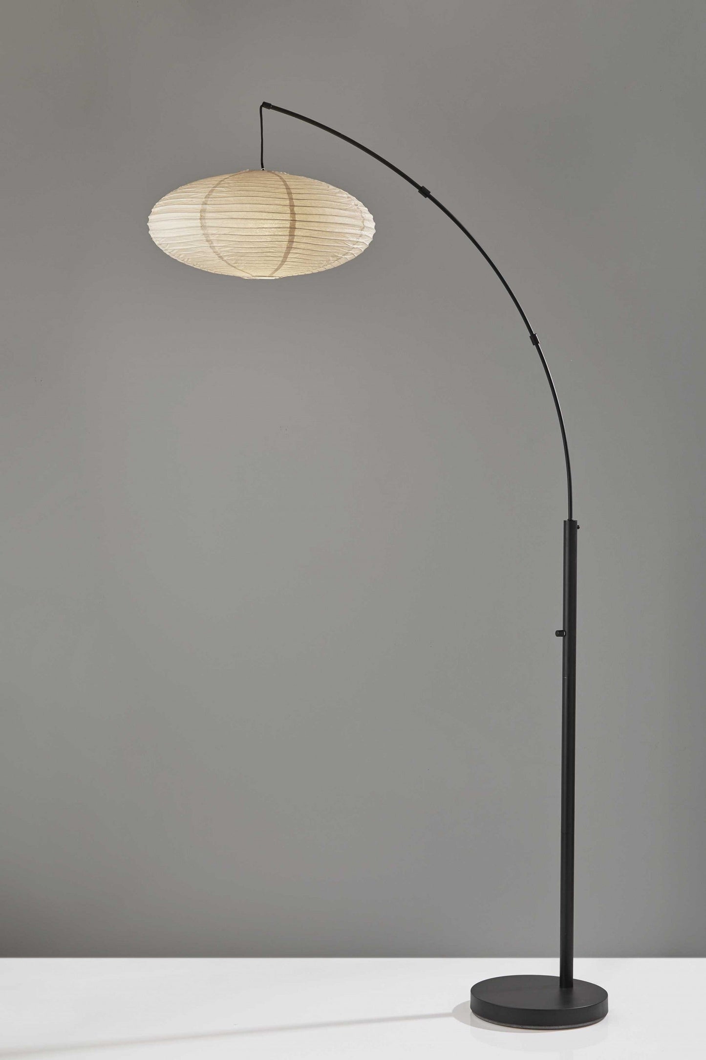 HomeRoots Paper Lantern Floor Lamp With Metal Crescent Arm in Black Finish