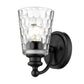 HomeRoots Pebbled Glass Wall Light With Black Metal Finish