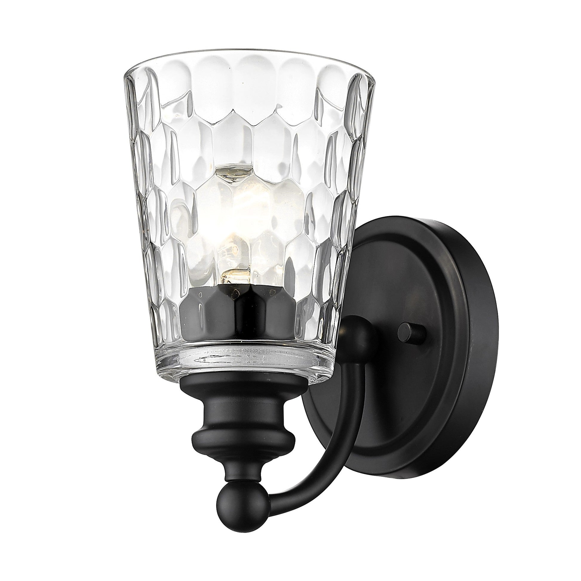 HomeRoots Pebbled Glass Wall Light With Black Metal Finish