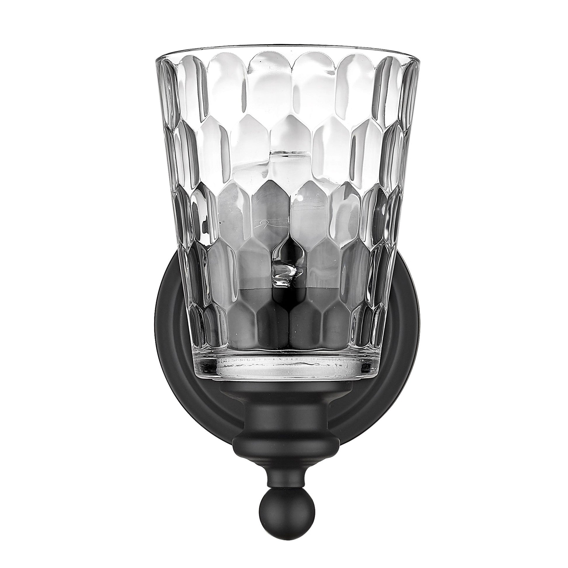HomeRoots Pebbled Glass Wall Light With Black Metal Finish