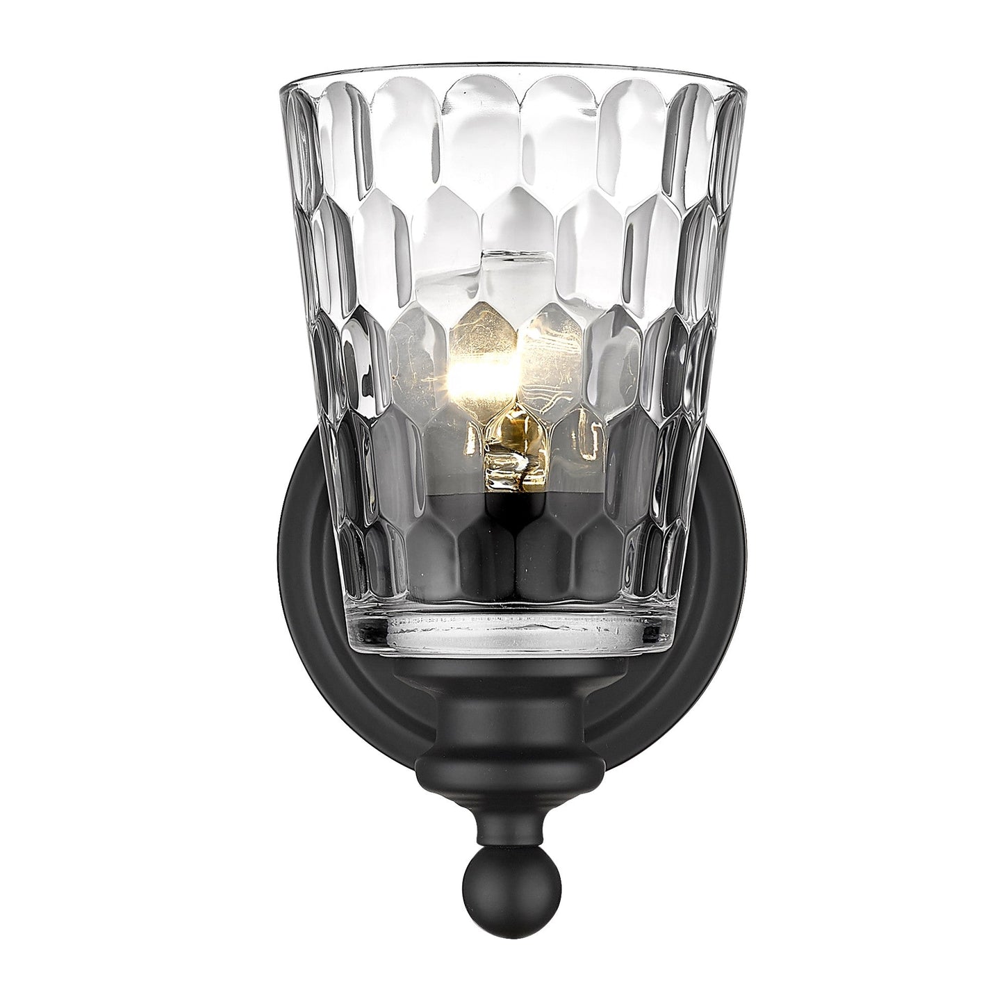 HomeRoots Pebbled Glass Wall Light With Black Metal Finish