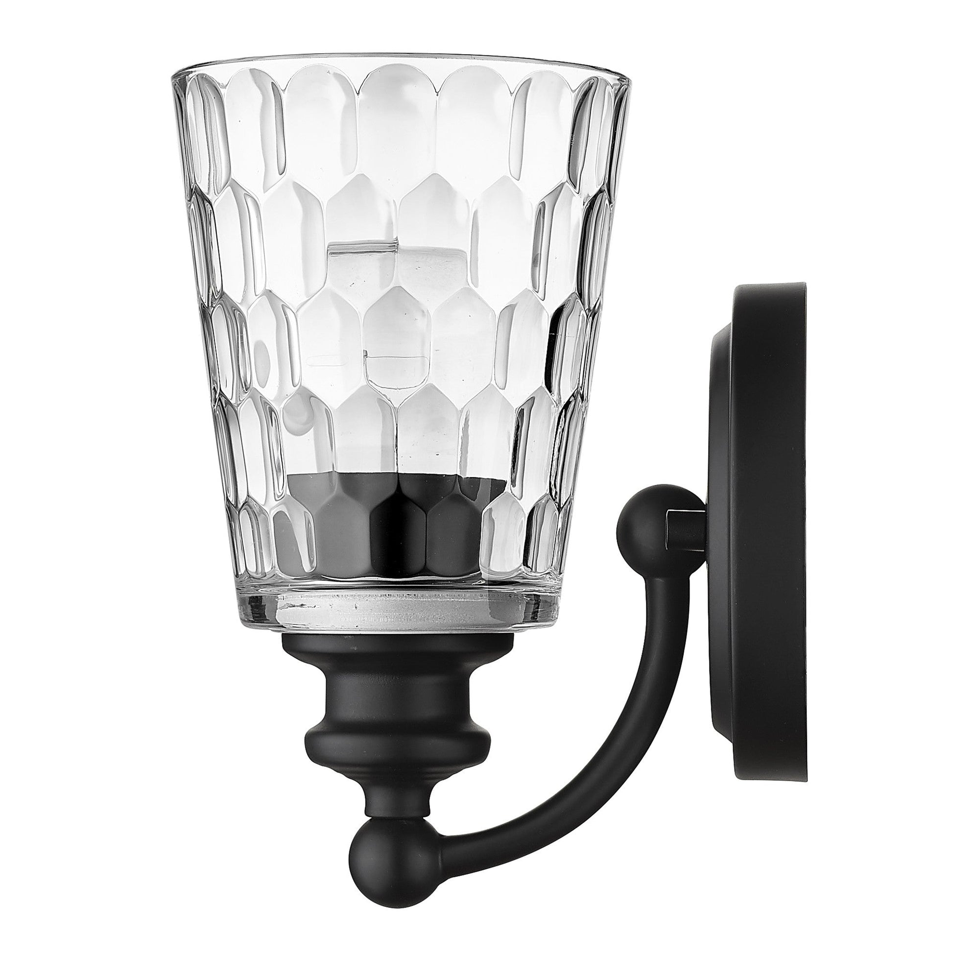 HomeRoots Pebbled Glass Wall Light With Black Metal Finish
