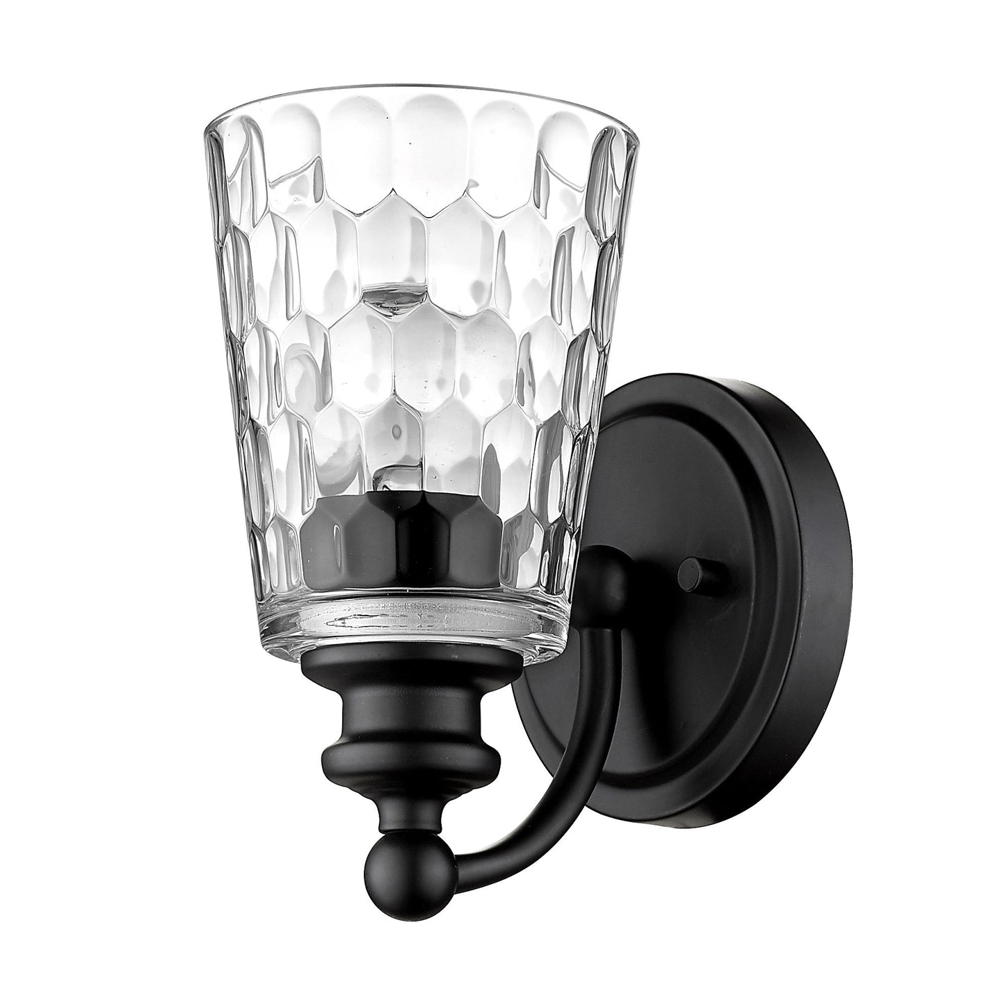 HomeRoots Pebbled Glass Wall Light With Black Metal Finish