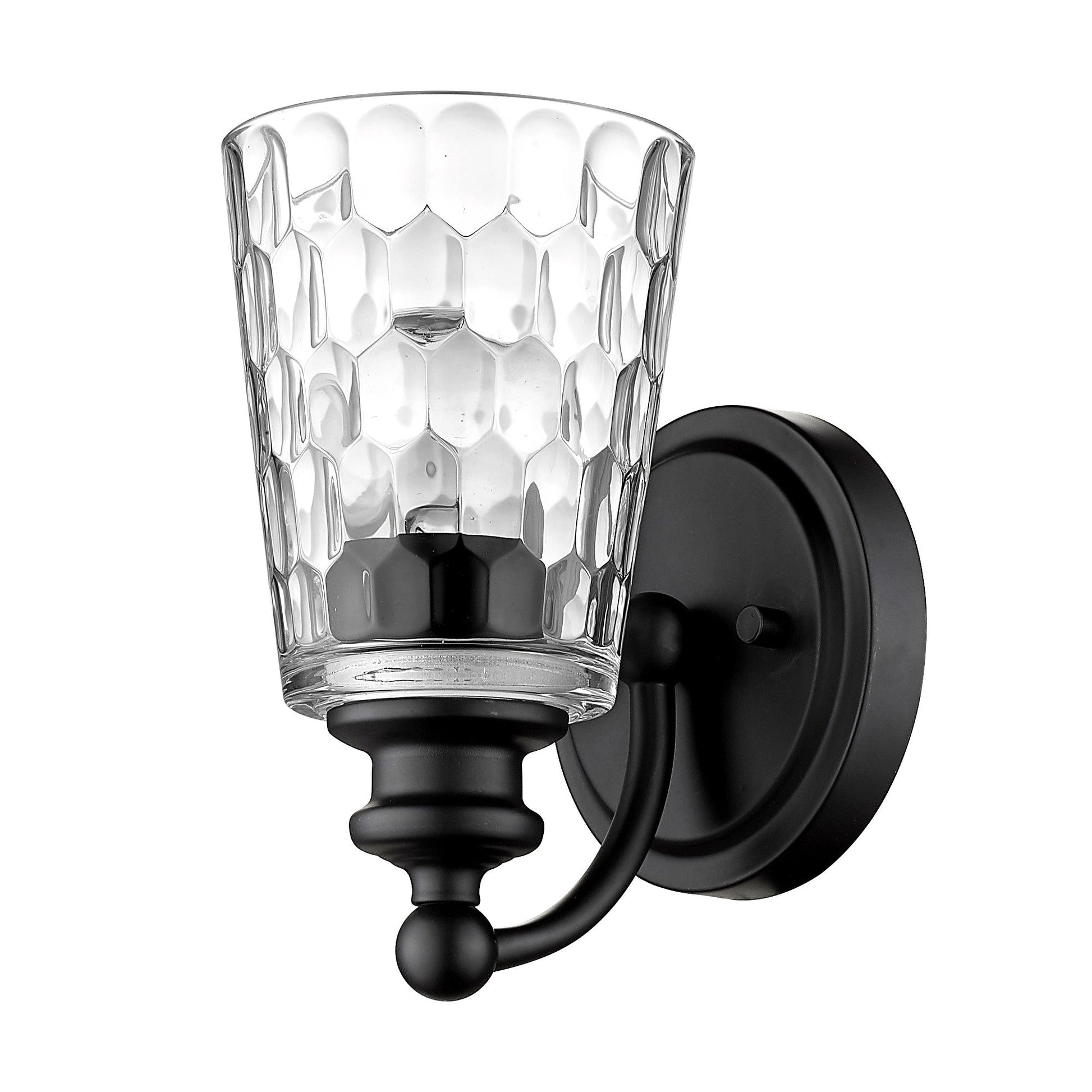 HomeRoots Pebbled Glass Wall Light With Black Metal Finish