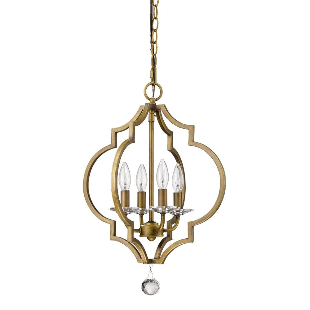 HomeRoots Peyton 4-Light Chandelier With Crystal Accents and Raw Brass Finish
