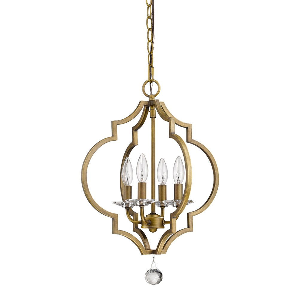 HomeRoots Peyton 4-Light Chandelier With Crystal Accents and Raw Brass Finish