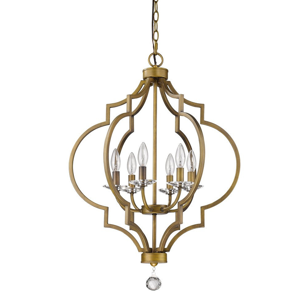 HomeRoots Peyton 6-Light Chandelier With Crystal Accents and Raw Brass Finish