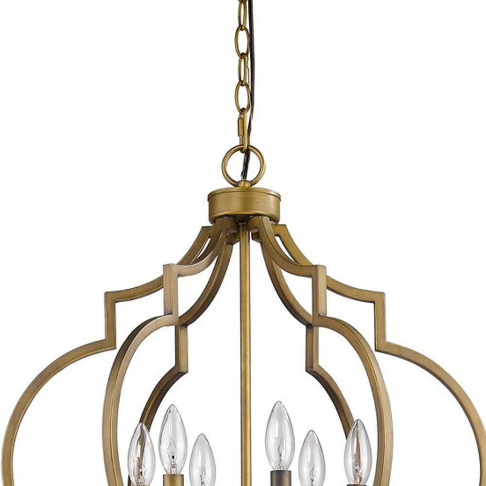 HomeRoots Peyton 6-Light Chandelier With Crystal Accents and Raw Brass Finish