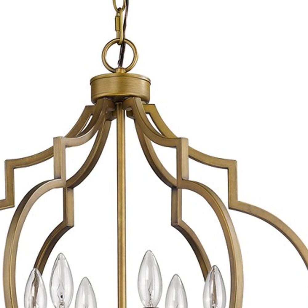 HomeRoots Peyton 6-Light Chandelier With Crystal Accents and Raw Brass Finish