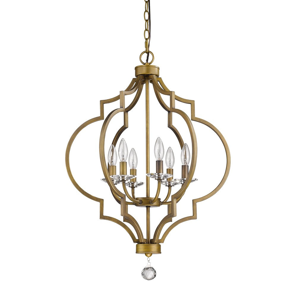 HomeRoots Peyton 6-Light Chandelier With Crystal Accents and Raw Brass Finish