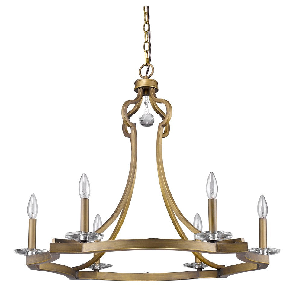 HomeRoots Peyton 6-Light Chandelier With Crystal Accents and Raw Brass Finish