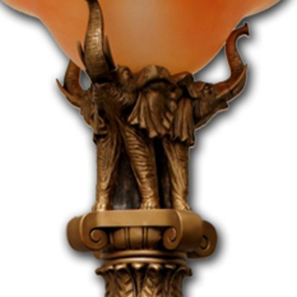 HomeRoots Pillar Table Lamp With Elephant Details in Brown Finish