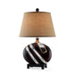 HomeRoots Polyresin Lamp With Beige Fabric Shade in Dark Brown Finish